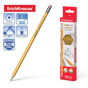 Graphite hexagonal pencil with eraser Amber 101 HB
