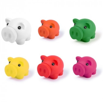Plastic piggy coin bank, with removable nose for opening