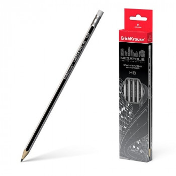 Graphite hexagonal pencil with an eraser MEGAPOLIS HB