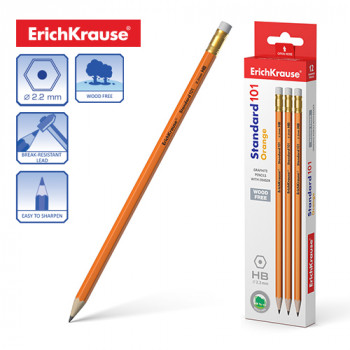 Graphite hexagonal pencil with eraser ErichKrause® Standard 101 Orange HB