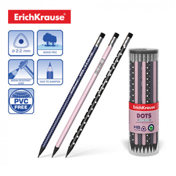 Plastic graphite triangular pencil with eraser ErichKrause® Dots HB