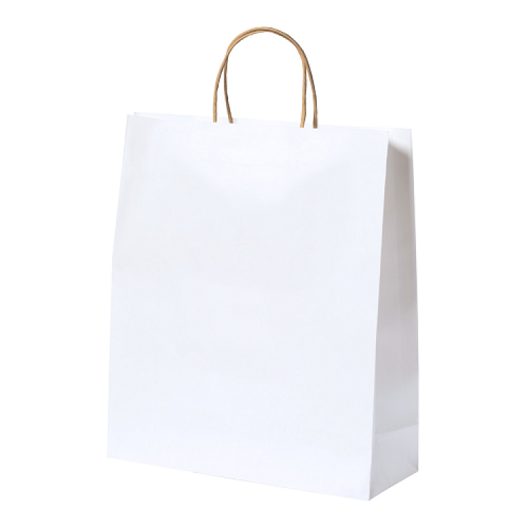 Recycled paper shopping bag with natural coloured twisted handles. 100g/m².320×400×120 mm
