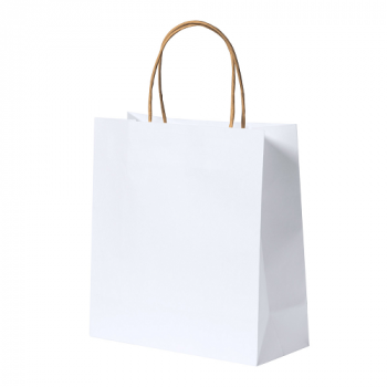 Recycled paper shopping bag with natural coloured twisted handles. 100g/m².220×230×90 mm