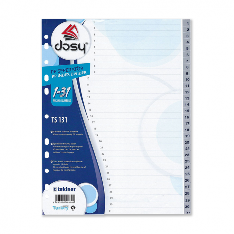 PVC DIVIDERS 1-31 Numbers