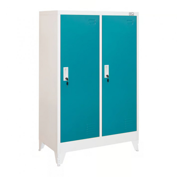 RFG Wardrobe, metal, double, with two doors, 80 x 40 x 120 cm, white, with turquoise doors