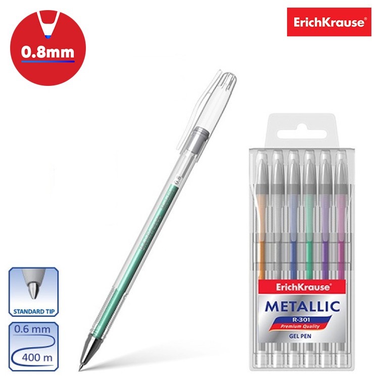 Gel ink pen ErichKrause&reg; R-301 Metallic (pouch 6 pcs.)