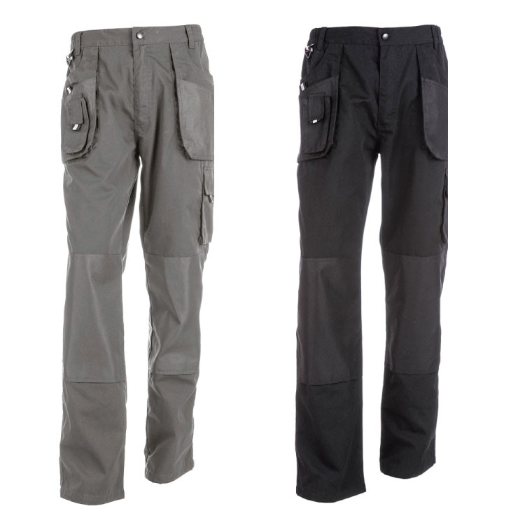 Men's trousers in 98% cotton and 2% elastane (240 g/m²). Contains 6 pockets: 2 side pockets with zip