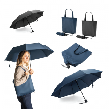 Windproof automatic umbrella with a shopping bag in rPET