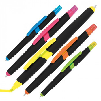 Plastic ballpen with highlighter and touch function