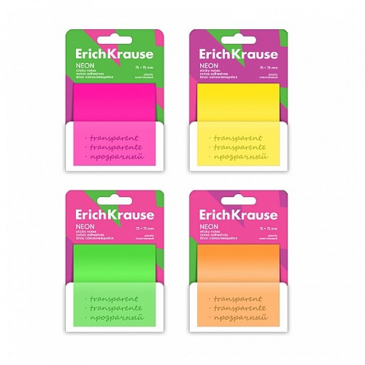 Plastic sticky notes Neon, 75X75mm, 50 sheets