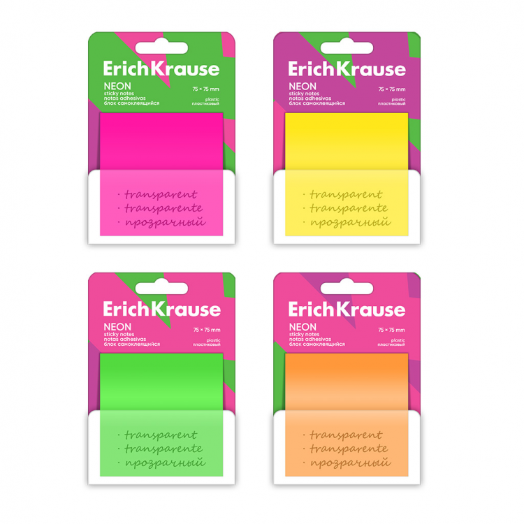 Plastic sticky notes Neon, 75X75mm, 50 sheets