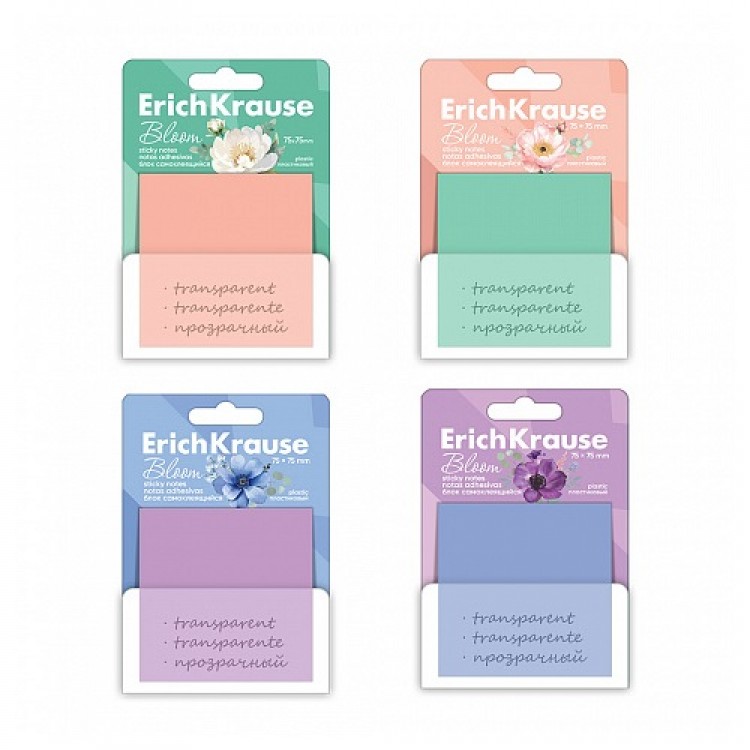 Plastic sticky notes Pastel Bloom, 75x75mm, 50 sheets