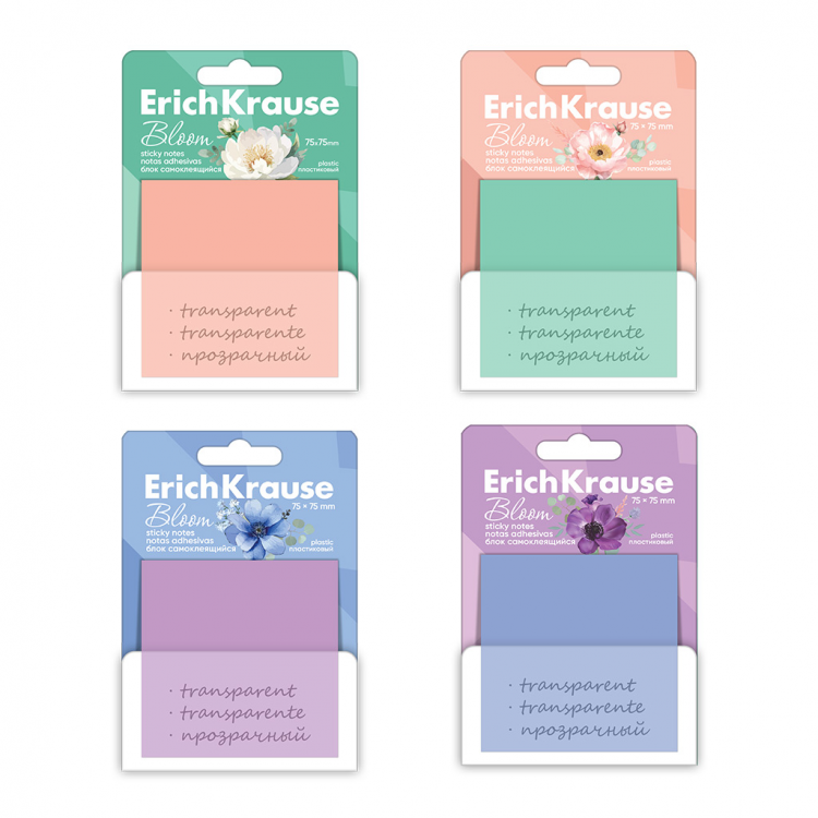 Plastic sticky notes Pastel Bloom, 75x75mm, 50 sheets