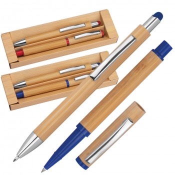 bamboo writing set, ballpoint and rollerball pen