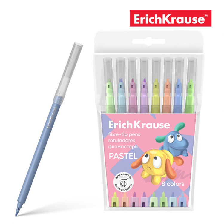 Fibre-tip pens ErichKrause Easy Washable Pastel 8 colors