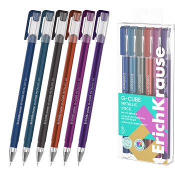 Set of 6 gel ink pens G-Cube® Stick Metallic ErichKrause