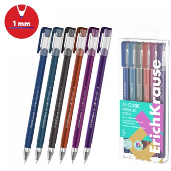 Set of 6 gel ink pens G-Cube&reg; Stick Metallic ErichKrause