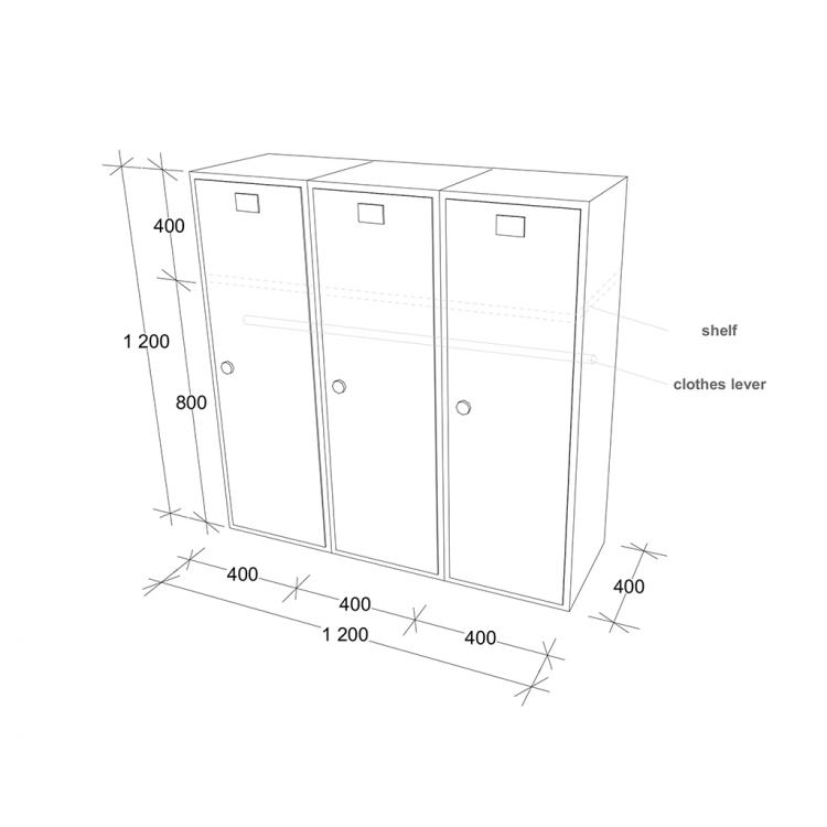 Wardrobe metal, with 3 doors, 120x40x120cm RFG