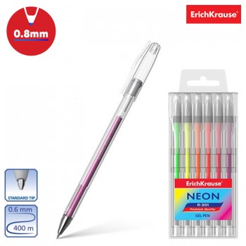 Gel ink pen ErichKrause&reg; R-301 Neon (pouch 6 pcs.)